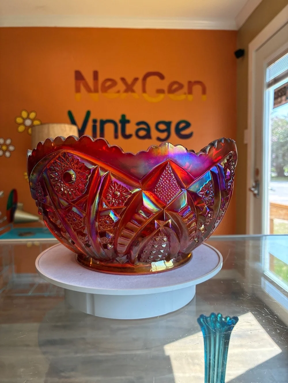 Indiana Glass Heirloom Sunset Amberina Carnival Bowl Cadmium Glow 8.5